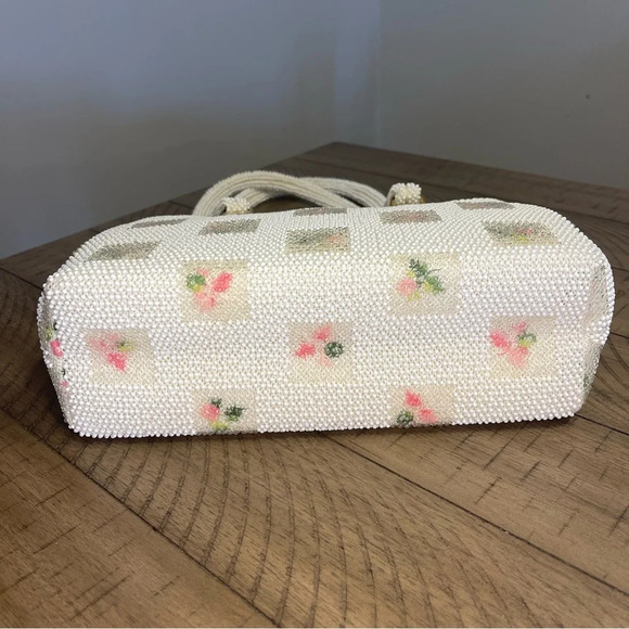 Vintage 1950’s Lumured Floral beaded handbag with Mirror Clutch shoulder purse - Picture 7 of 16